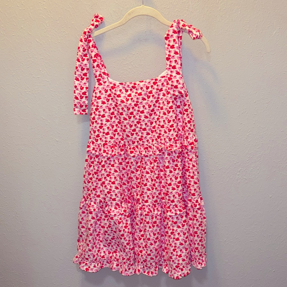 entro Pink and White Floral Tie-Shoulder Sundress Romper